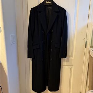 NEW Club Monaco Black Double-Breasted women wool long  Coat made in Japan